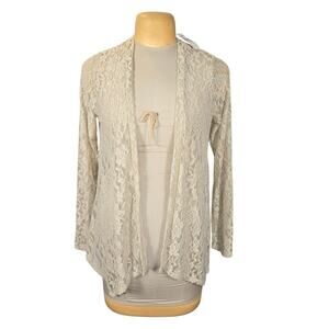 Daytrip Buckle Lace Flyaway Cardigan Large Cream Floral Sheer Open Front NWT